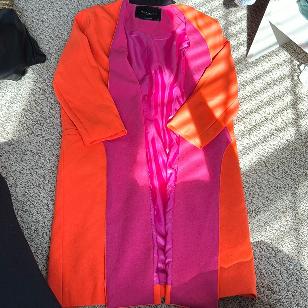 Bold Two-Tone Orange and Pink Open Coat